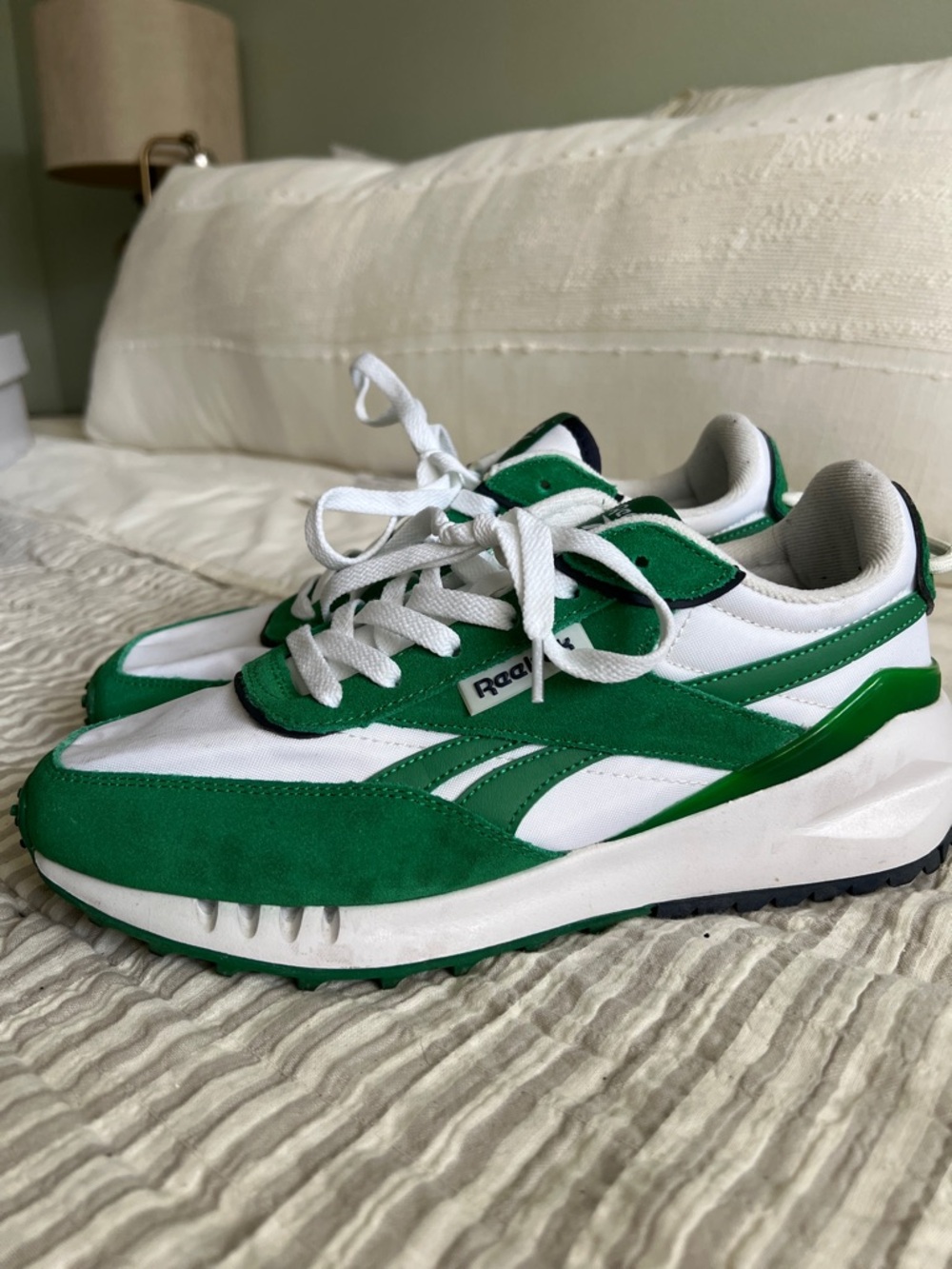 Reebok White and Green Classic Running Shoes - Picture 2 of 2